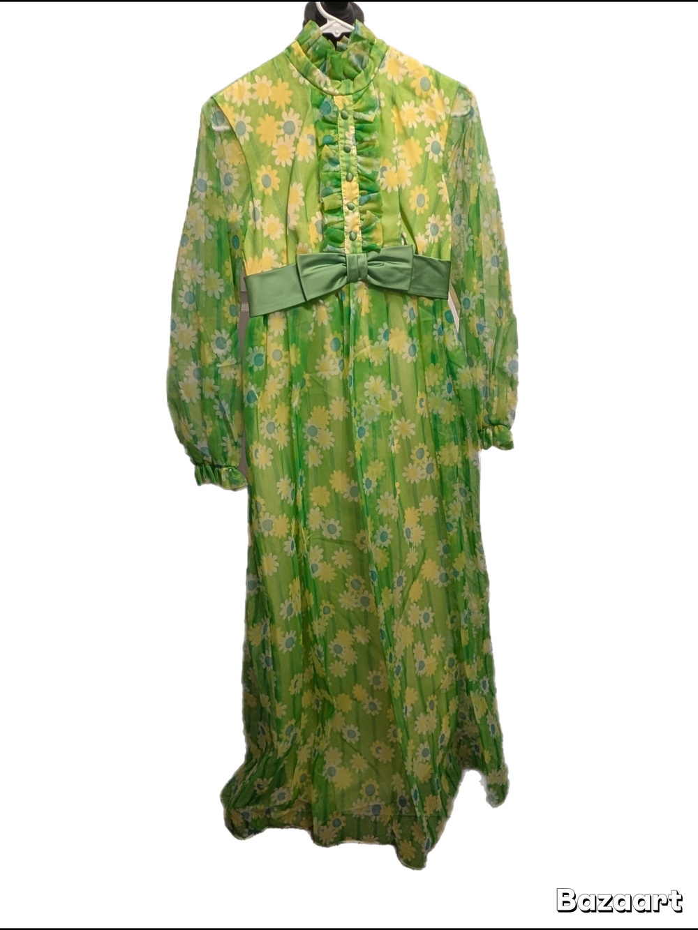 Vintage Montgomery Ward Dress Green Yellow And Blue Floral Print Dress